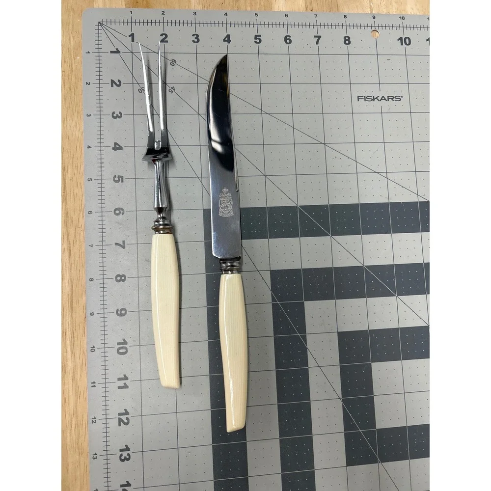 Vintage‎ Kirk's Carving Set Cream Forged Stainless Sheffield England Cutlery